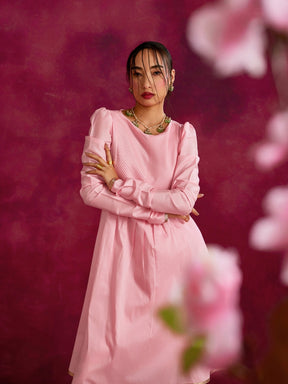 Pintucked yoke flared kurta Set- Sakura pink