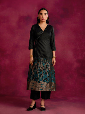 Angrakha kurta with zari work hem- Black