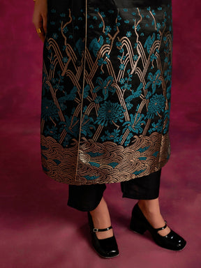 Angrakha kurta with zari work hem- Black