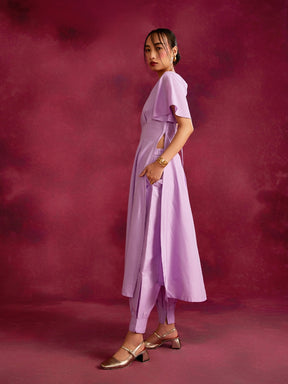 Pleated front with back cut out Kurta Set- Lavender