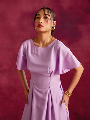 Pleated front kurta with back cut-out- Lavender