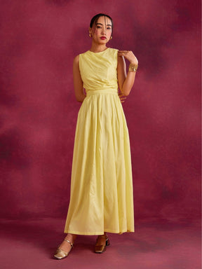 Pleated drape top- Lemon yellow