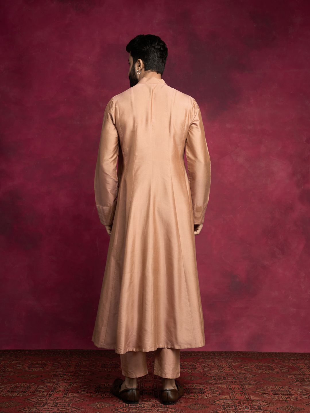 Paneled angrakha kurta Set - Coffee brown