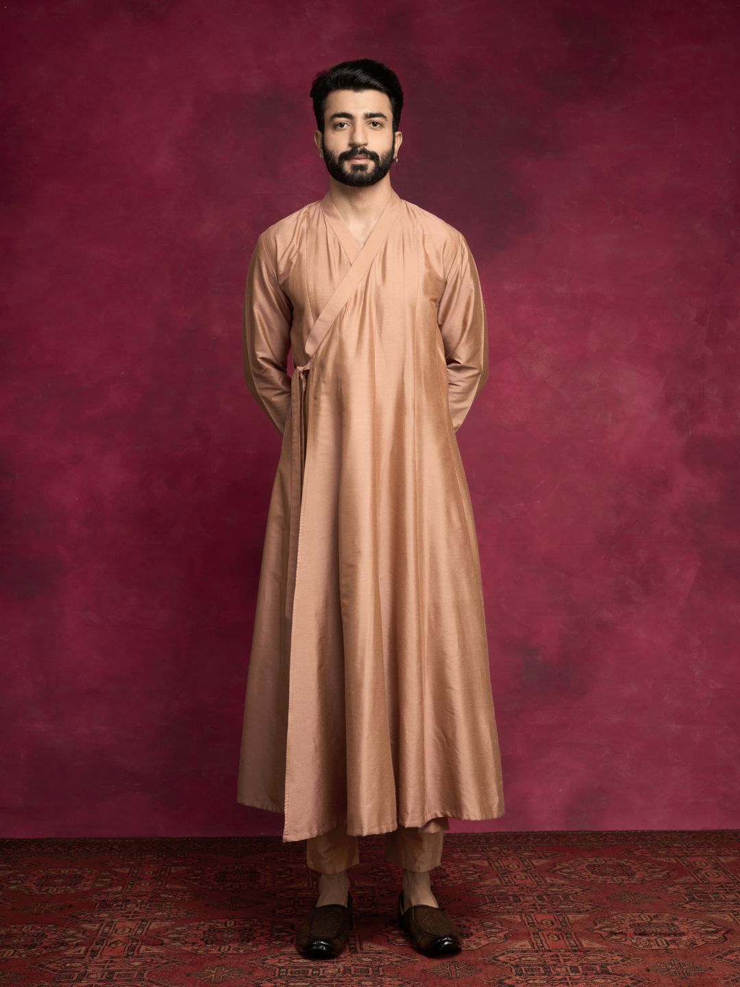 Paneled angrakha kurta- Coffee brown