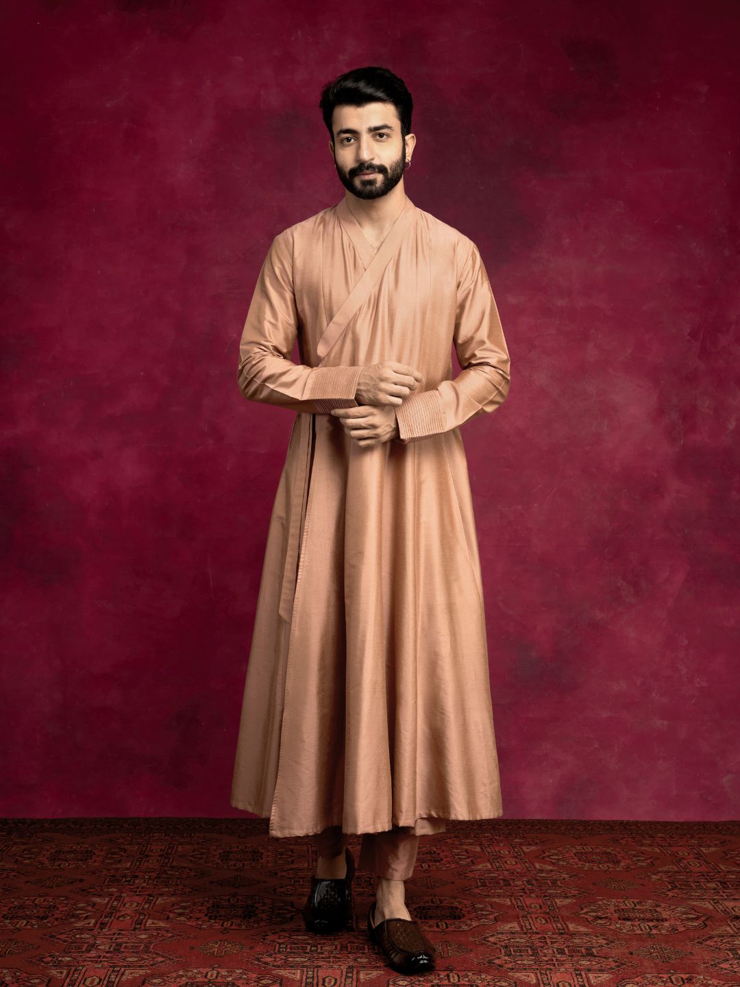 Paneled angrakha kurta- Coffee brown