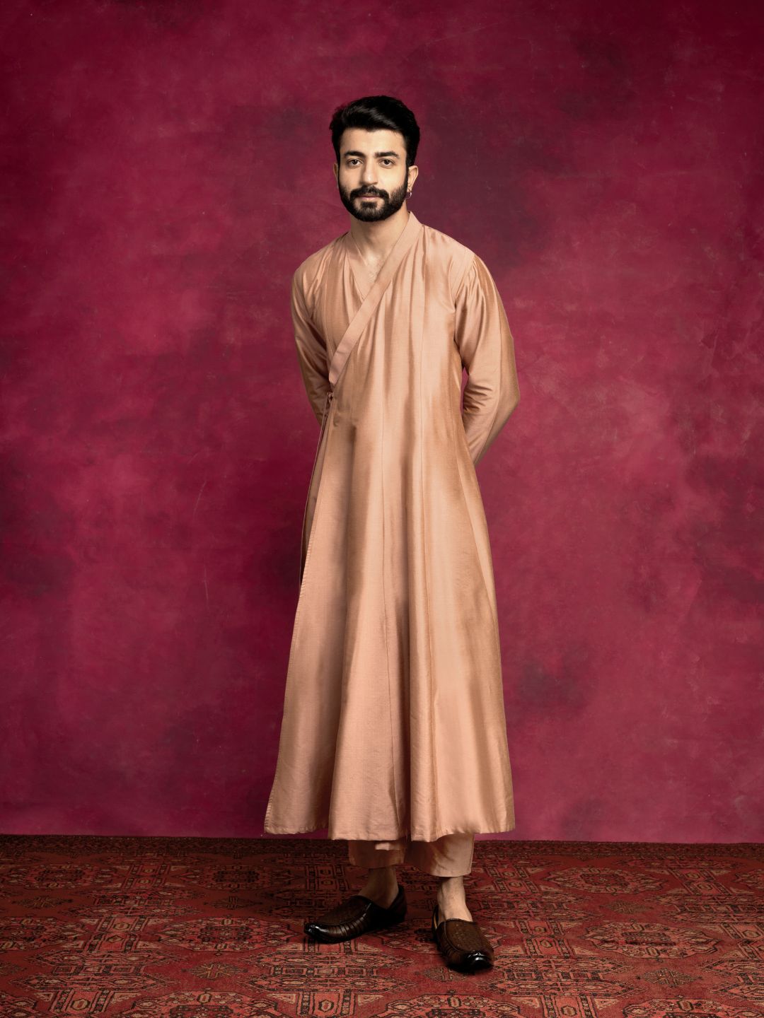 Paneled angrakha kurta Set - Coffee brown