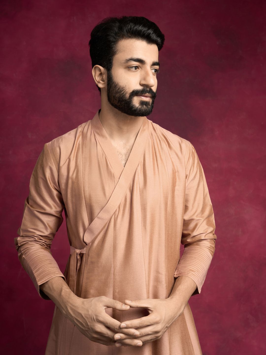 Paneled angrakha kurta- Coffee brown