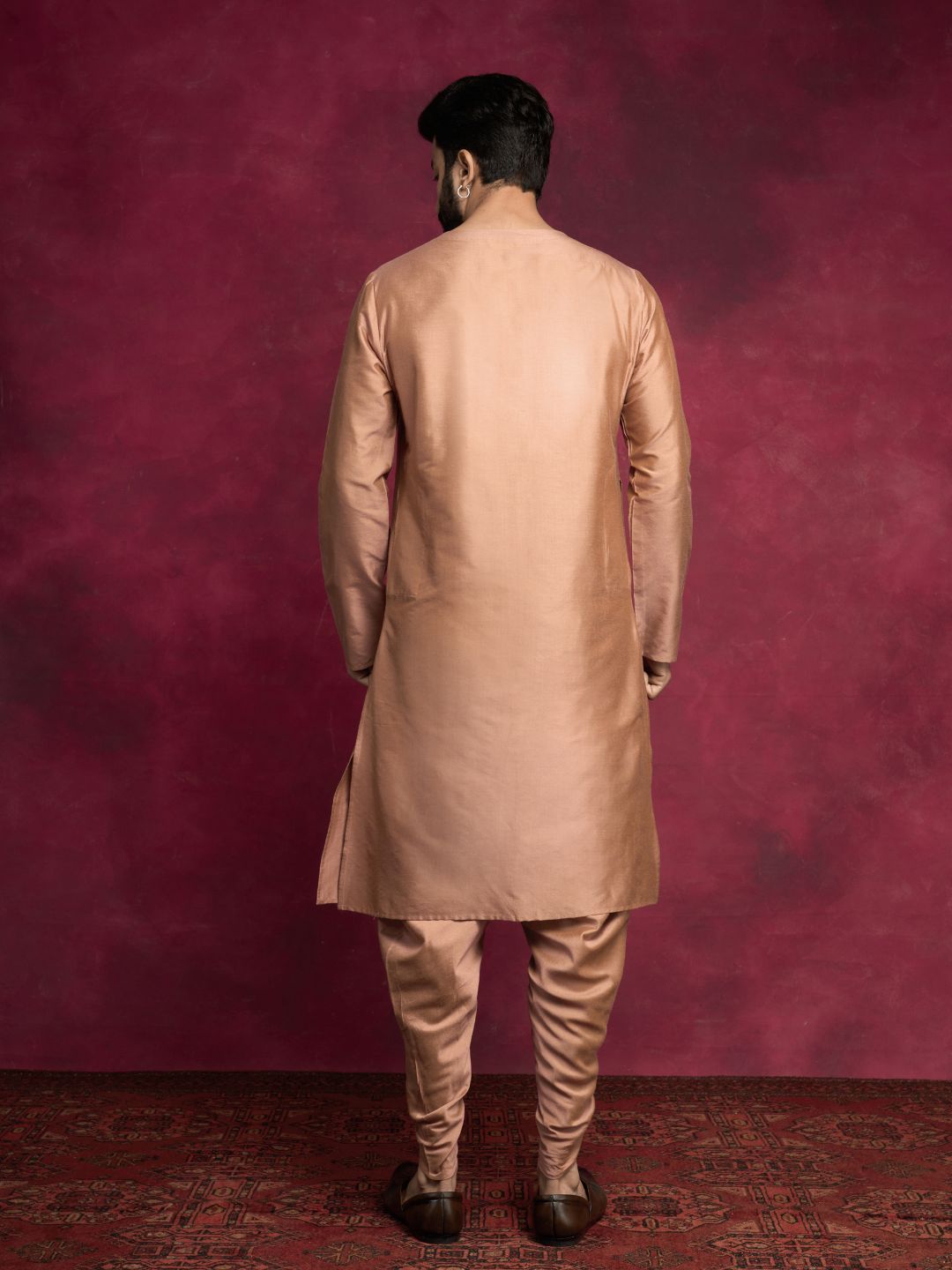 V-neck overlapped kurta Set - Coffee brown