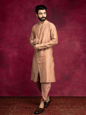 V-neck overlapped kurta Set - Coffee brown