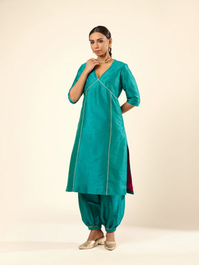 Zari Lace Art Silk Kurta- Green