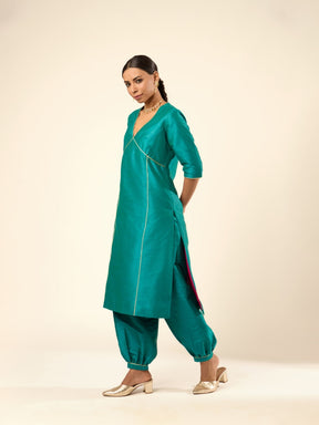 Zari Lace Art Silk Kurta- Green