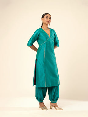 Zari Lace Art Silk Kurta- Green