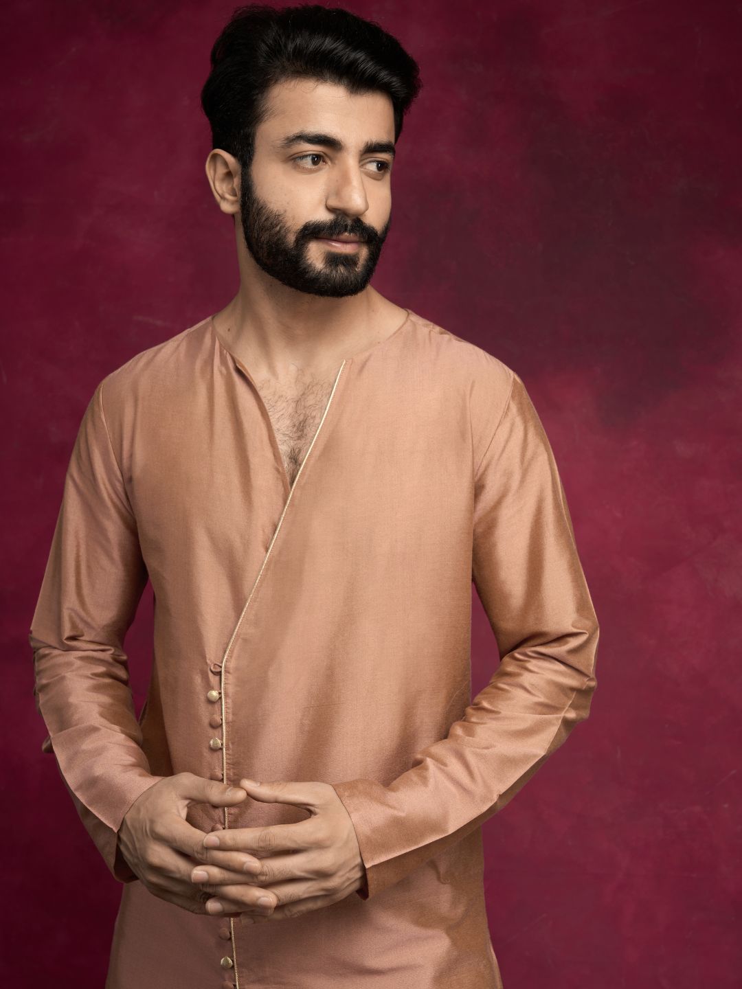 V-neck overlapped kurta- Coffee brown | Relove