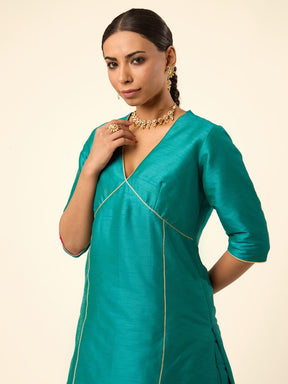 Zari Lace Art Silk Kurta- Green