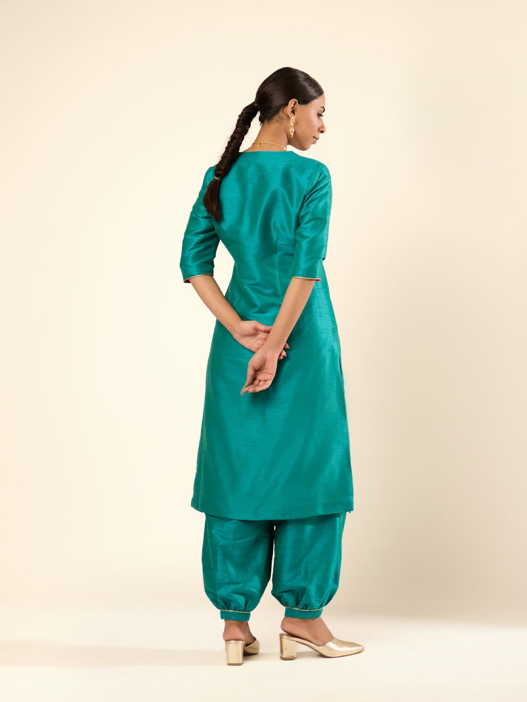 Zari Lace Art Silk Kurta- Green