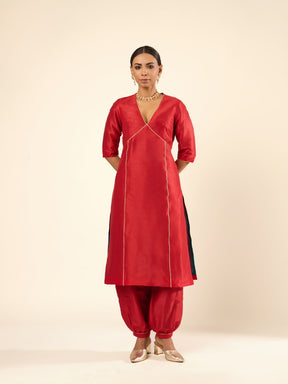 Zari Lace Art Silk Kurta- Red