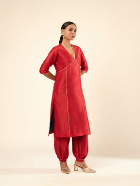 Zari Lace Art Silk Kurta- Red