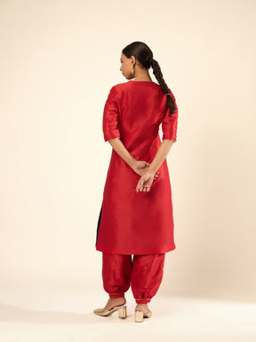 Zari Lace Art Silk Kurta- Red