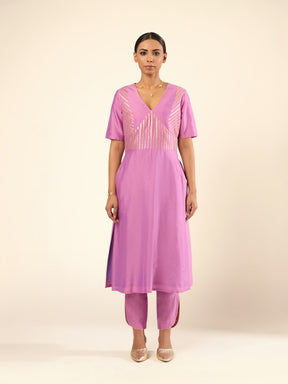 Banarasi Gota patti detailed kurta- Lavender