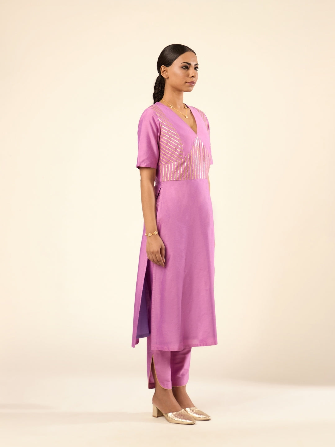 Banarasi Gota patti detailed kurta- Lavender