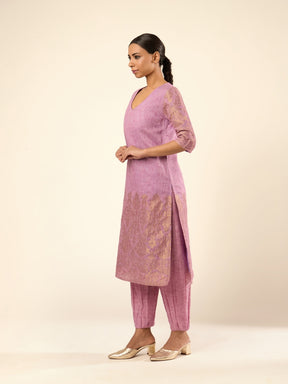 Zari Banswara Border Kurta- Lilac