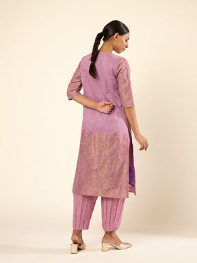 Zari Banswara Border Kurta- Lilac