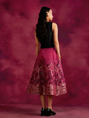 Waist coat top with zari work pleated skirt- Cabaret pink