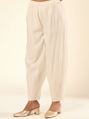 Banswara box pleat hem pants- Ivory