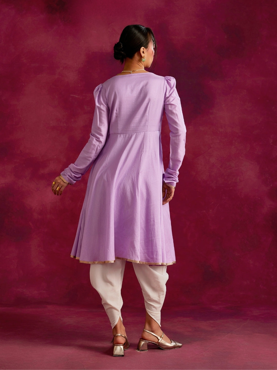 Pintucked yoke flared kurta- Lavender