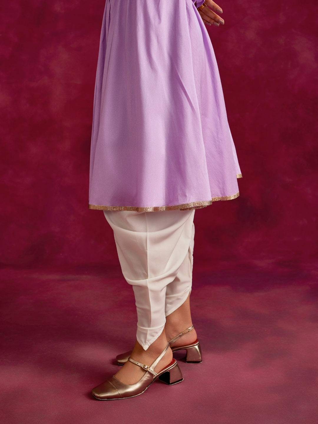 Pintucked yoke flared kurta Set- Lavender