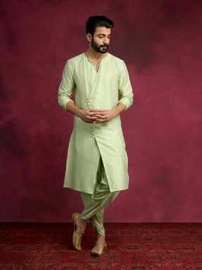 V-neck overlapped kurta Set - Pistachio green | Relove