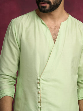 V-neck overlapped kurta Set - Pistachio green | Relove