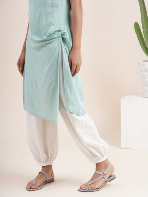 Mint Green Twist knot kurta in rayon flax