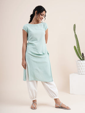 Mint Green Twist knot kurta in rayon flax