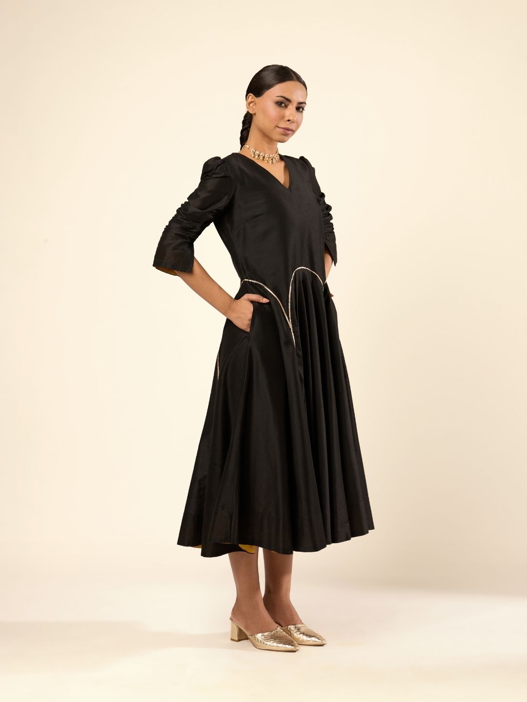 Circular panelled dress highlighted with Gota patti- Black