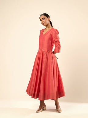 Circular panelled dress highlighted with Gota patti- Rust orange