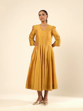 Circular panelled dress highlighted with Gota patti- Golden