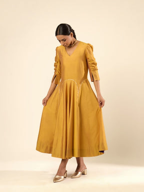 Circular panelled dress highlighted with Gota patti- Golden