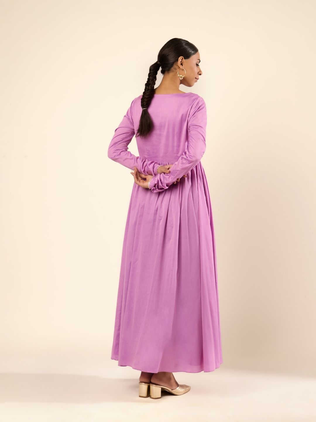 Banarasi Silk Pintuck Dress with Festive Flair- Lavender