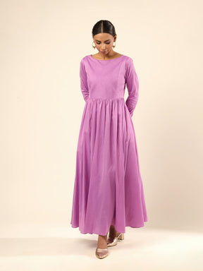 Banarasi Silk Pintuck Dress with Festive Flair- Lavender