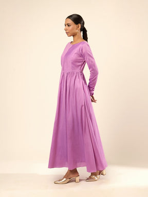 Banarasi Silk Pintuck Dress with Festive Flair- Lavender