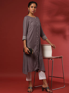 Button down straight kurta- grey