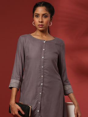 Button down straight kurta- grey