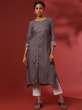 Button down straight kurta- grey