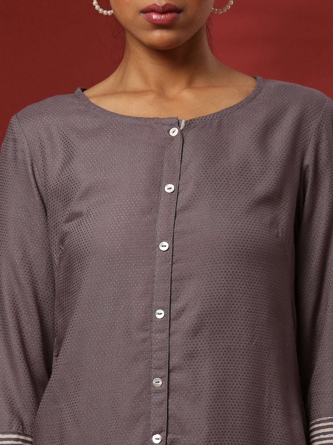 Button down straight kurta- grey