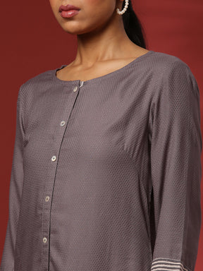 Button down straight kurta- grey