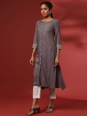 Button down straight kurta- grey