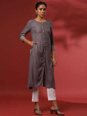 Button down straight kurta- grey