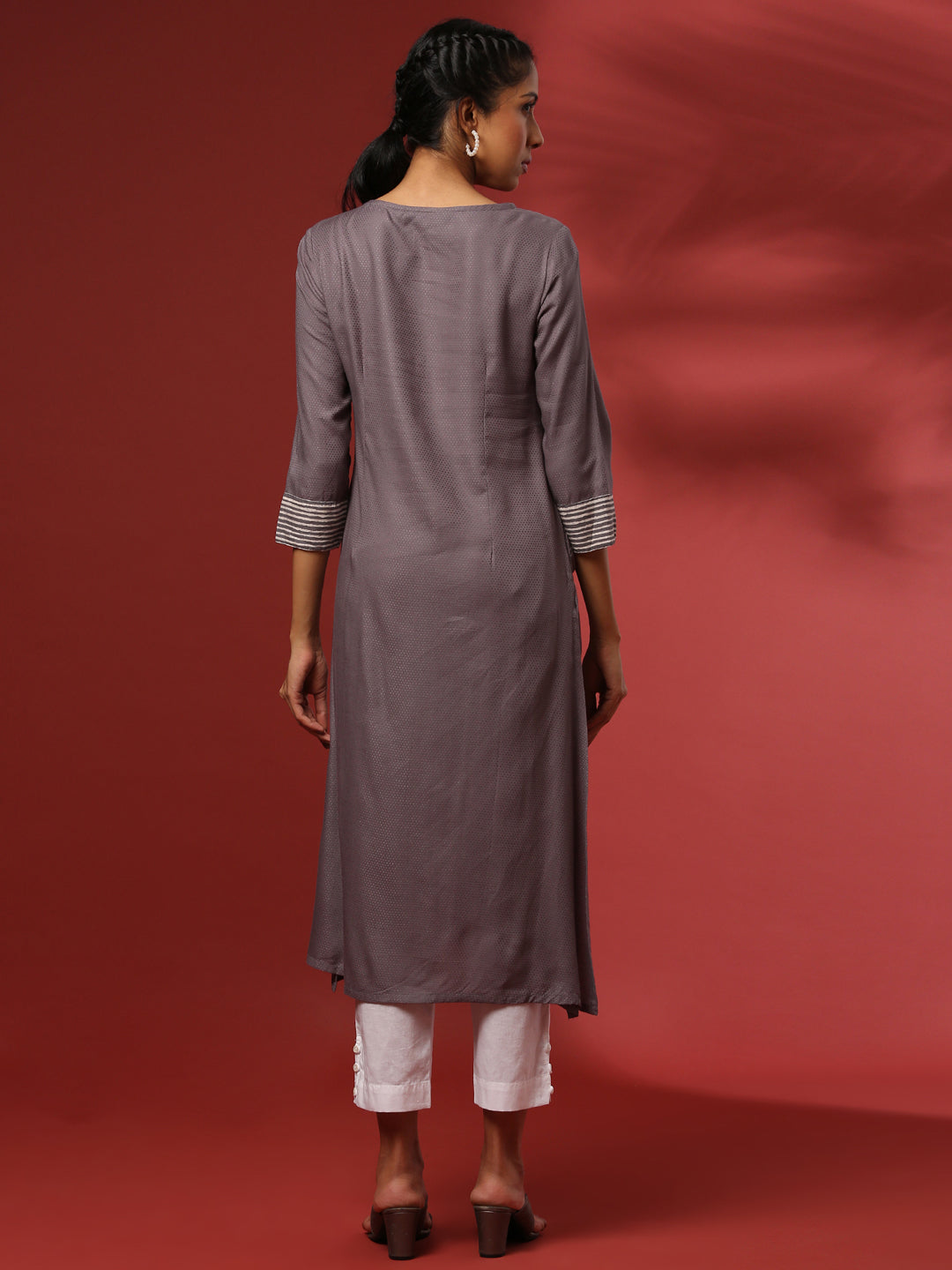 Button down straight kurta- grey