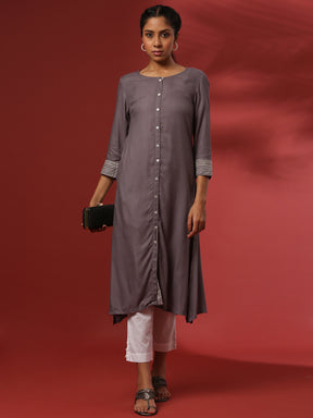 Button down straight kurta- grey